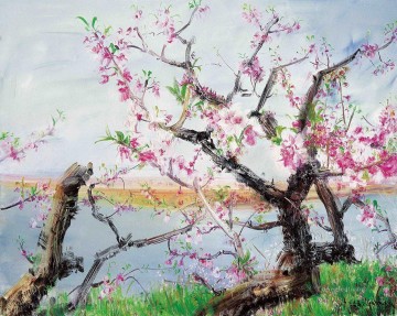 Flor de durazno bailando en primavera viento moderno Pinturas al óleo